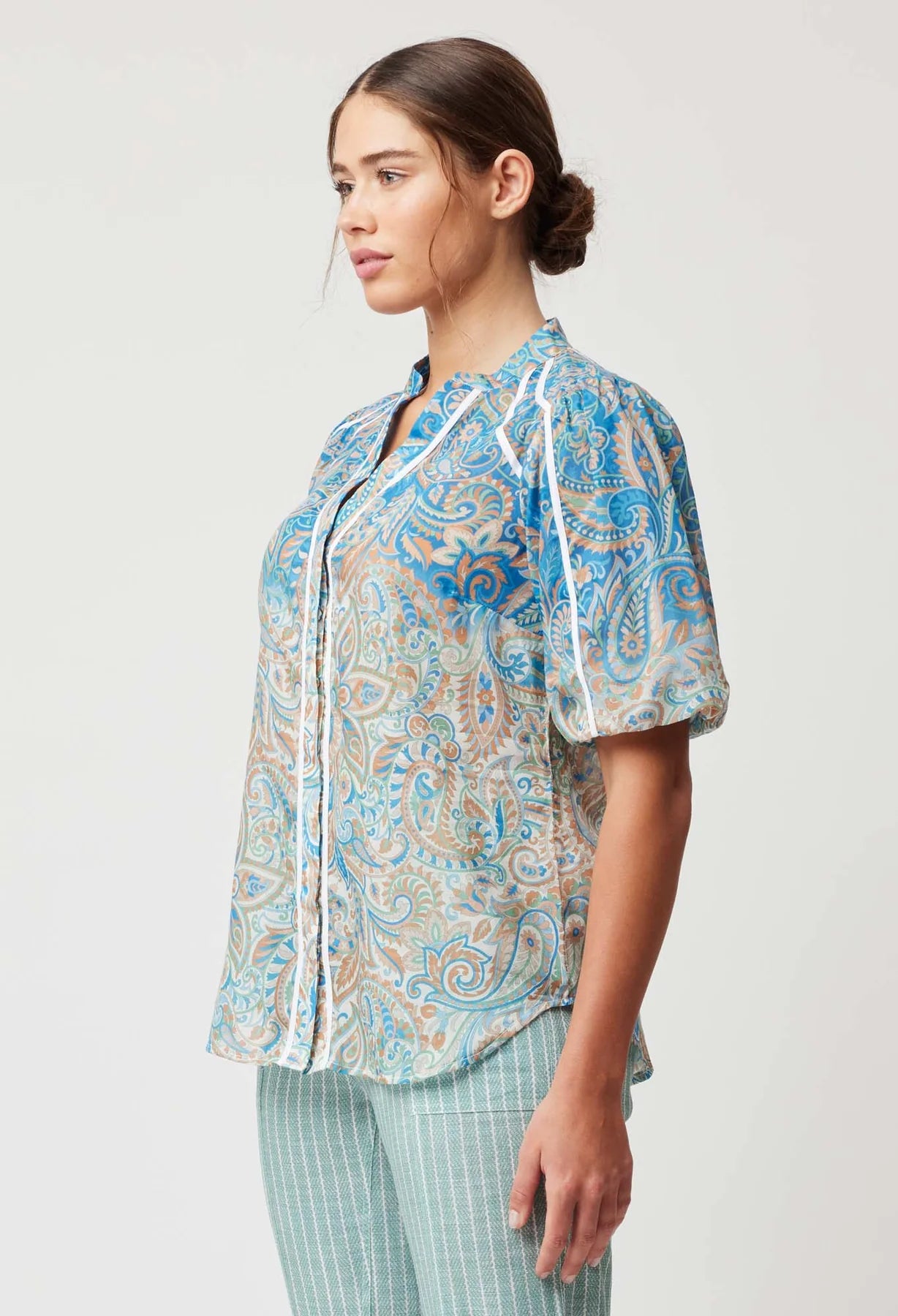 Once Was Salerno Cotton Silk Top in Capri Paisley Print