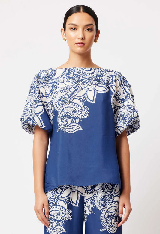 Once Was Positano Viscose Faille Dolman Sleeve Top in Paisley - Last One