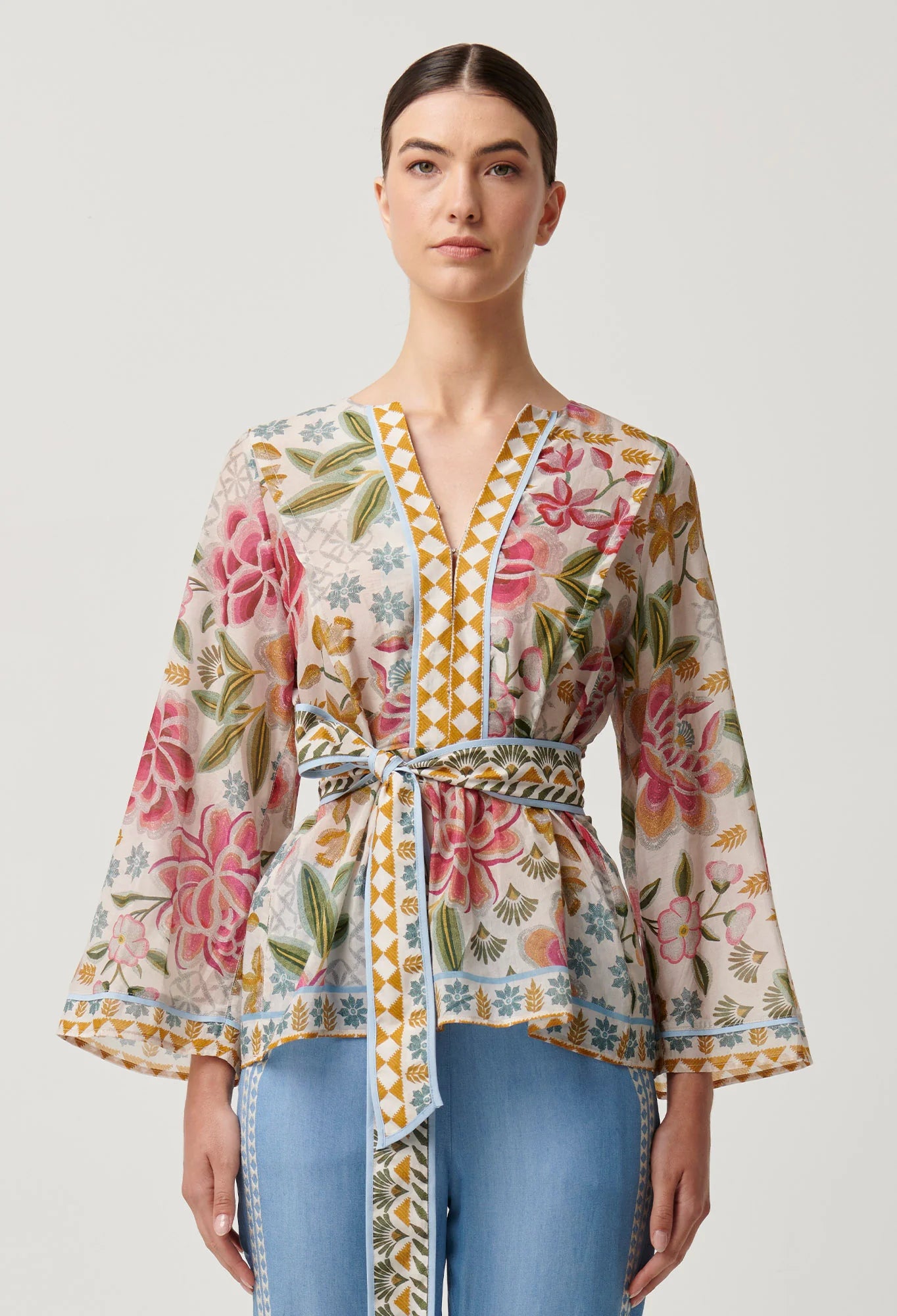 Once Was Emery Cotton Silk Kaftan Tie Top - Azalea Fields