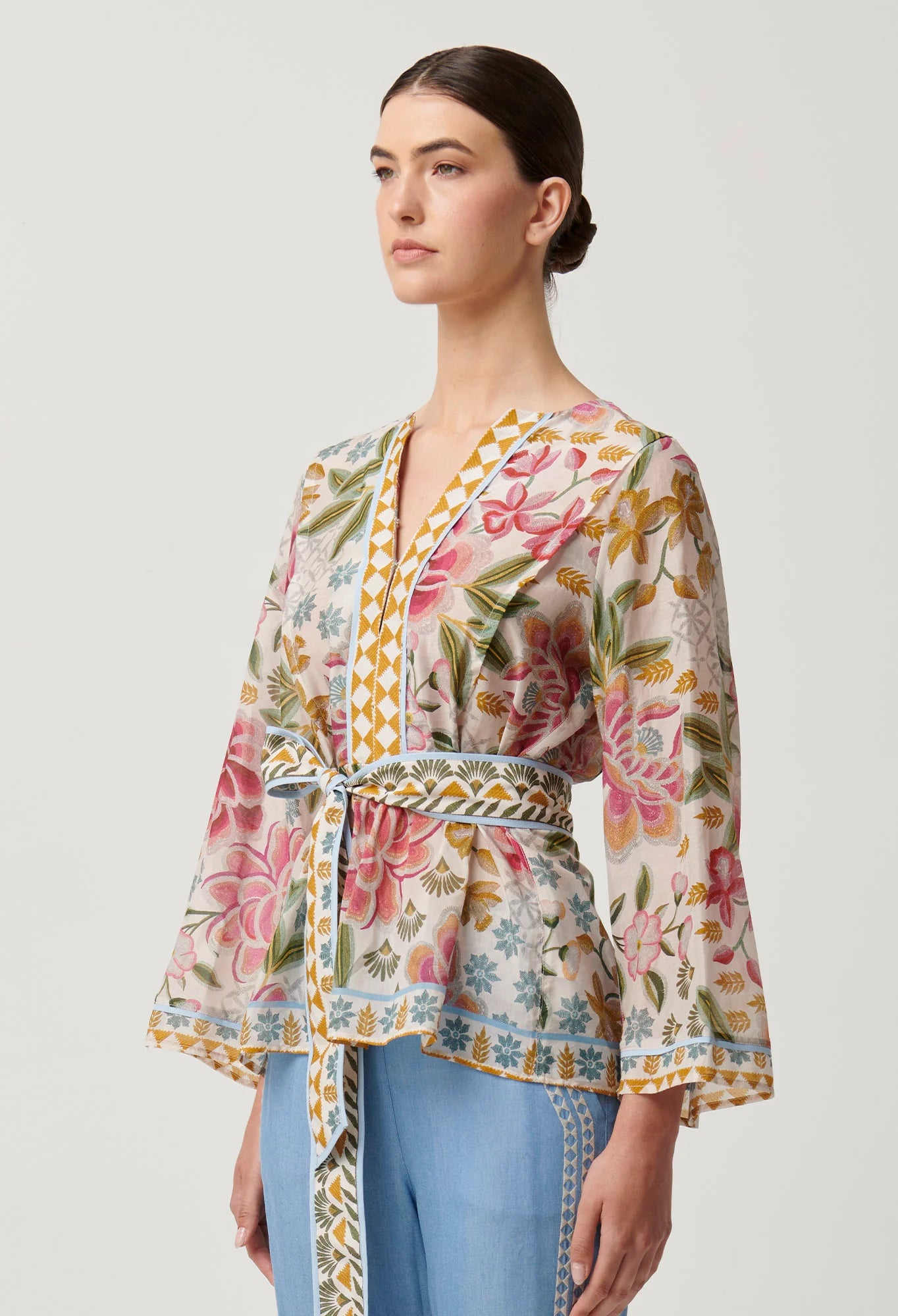 Once Was Emery Cotton Silk Kaftan Tie Top - Azalea Fields