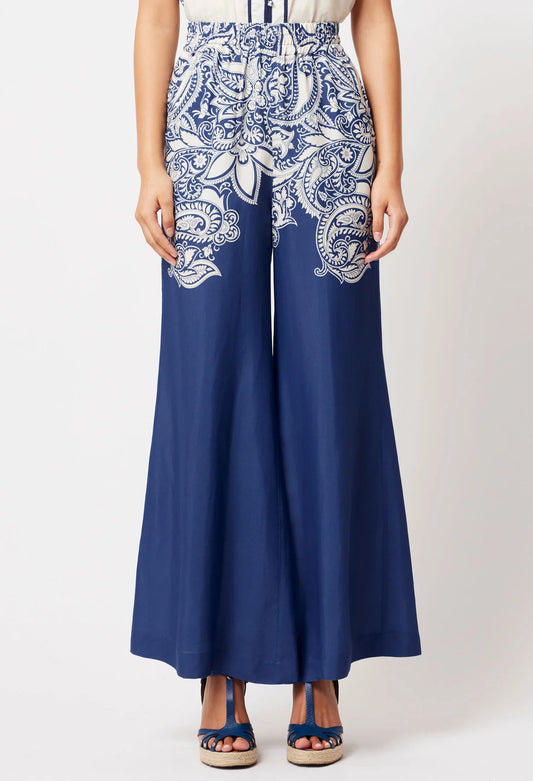 Once Was Positano Viscose Faille Wide Leg Pant - Paisley