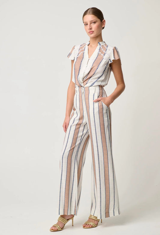 Once Was Dynasty Linen Viscose Pant - Cayman Stripe