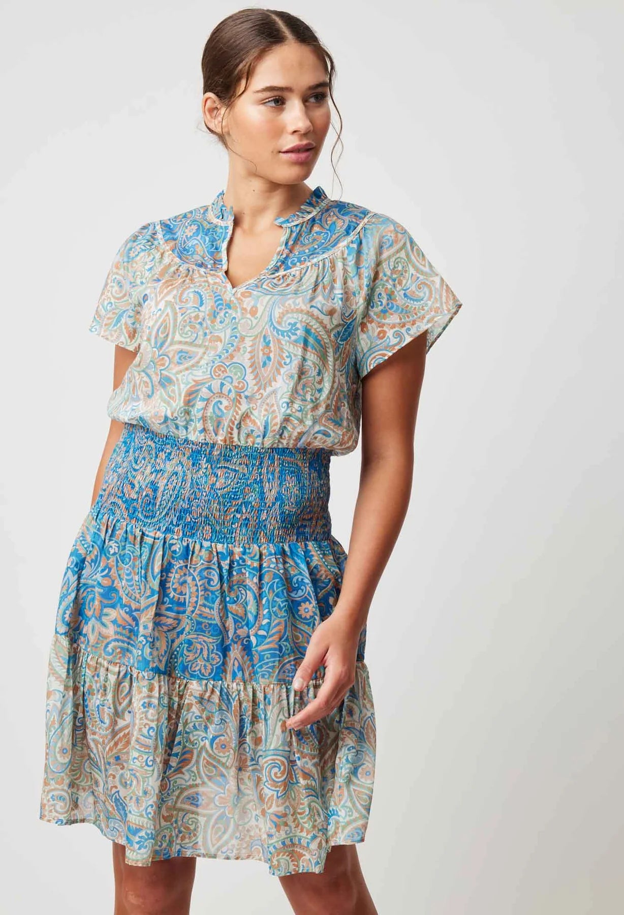 Once Was POSITANO COTTON SILK DRESS IN CAPRI PAISLEY PRINT - last one