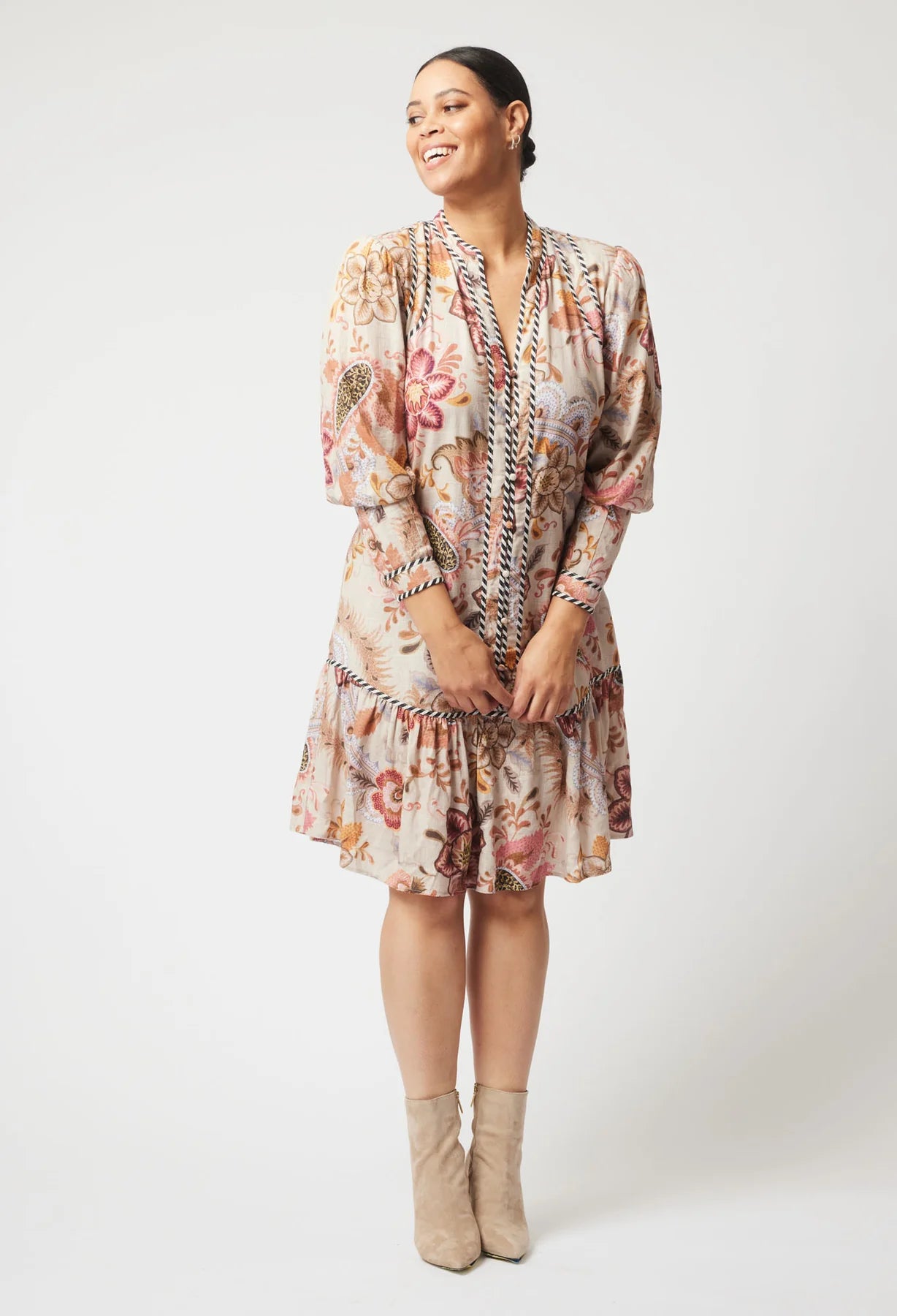 Once Was Atlas Linen Viscose Dress in Aries Floral