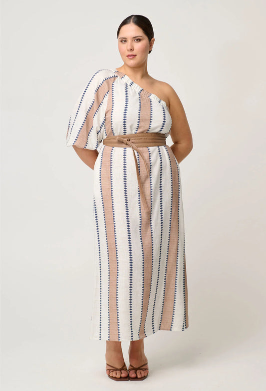 Once Was Bahia Linen Viscose Dress - Cayman Stripe