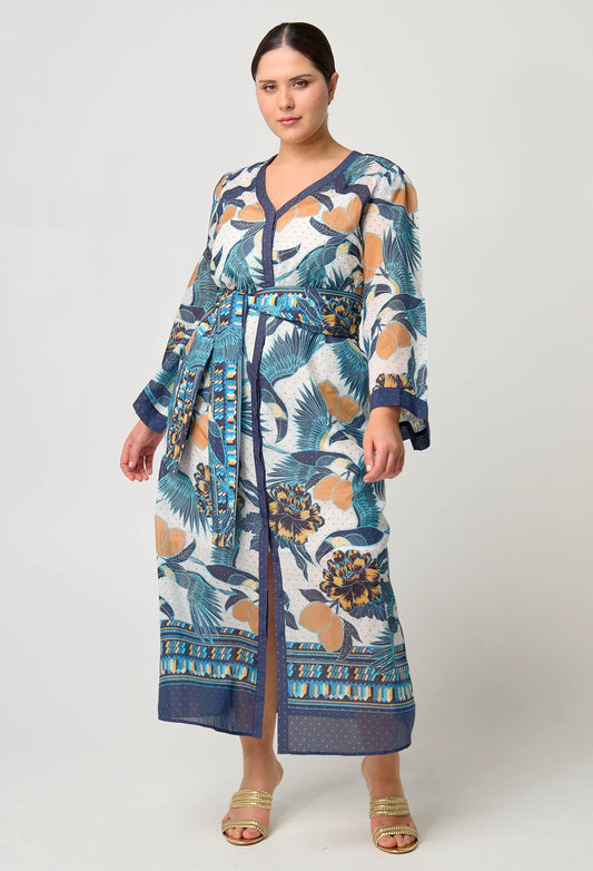 Once Was Kimona Cotton Silk Kimon Sleeve Dress - Tukano Print