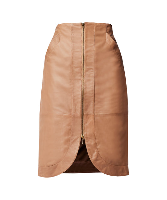 Once Was Stella Curved hem Leather Skirt - Husk