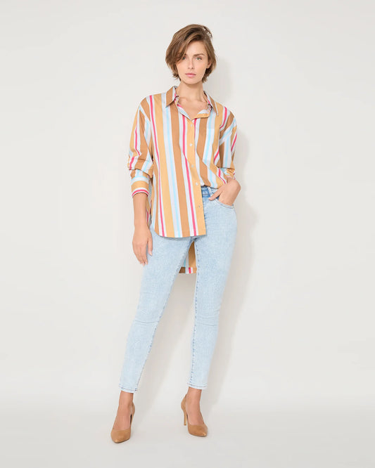 Jac & Mooki Everyday Shirt - Tan Multi Stripe - Last One