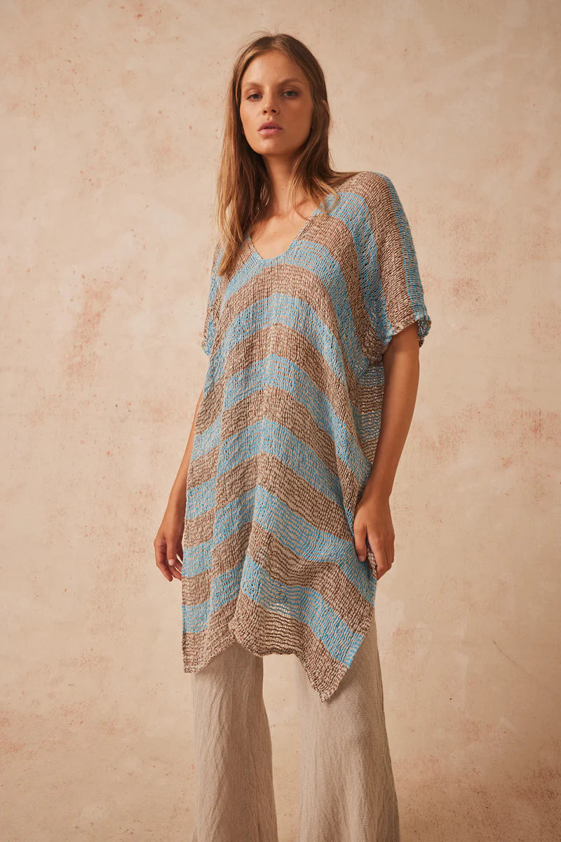 Estilo Emporio Solace Tunic - Blue and Choc