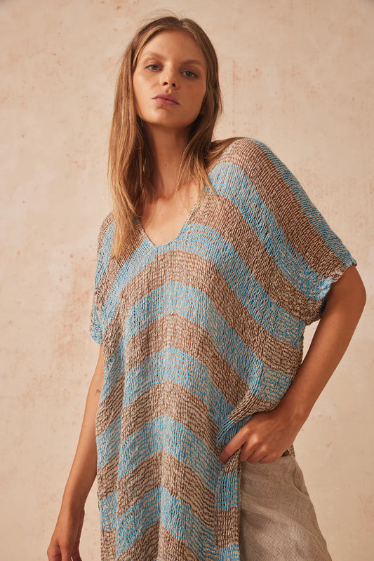 Estilo Emporio Solace Tunic - Blue and Choc