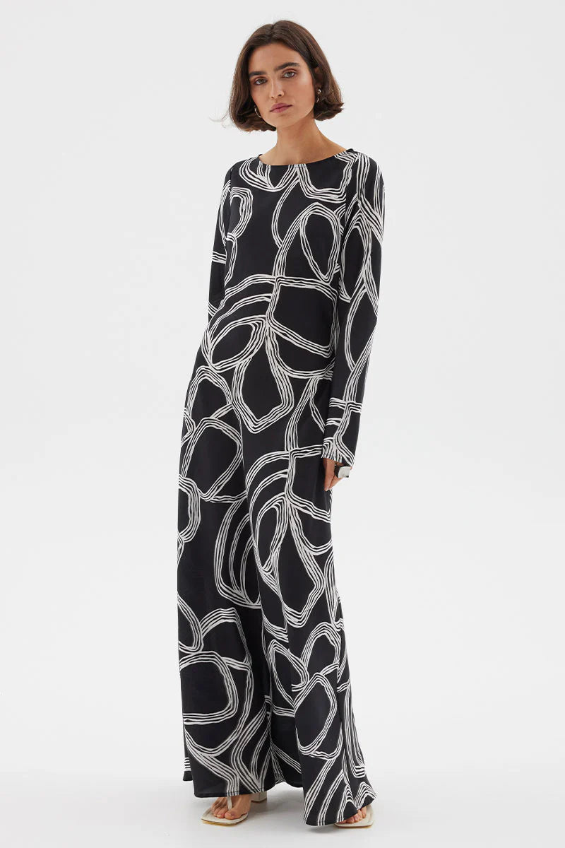 Sovere Studio Sgraffito Bias Maxi Dress - Black