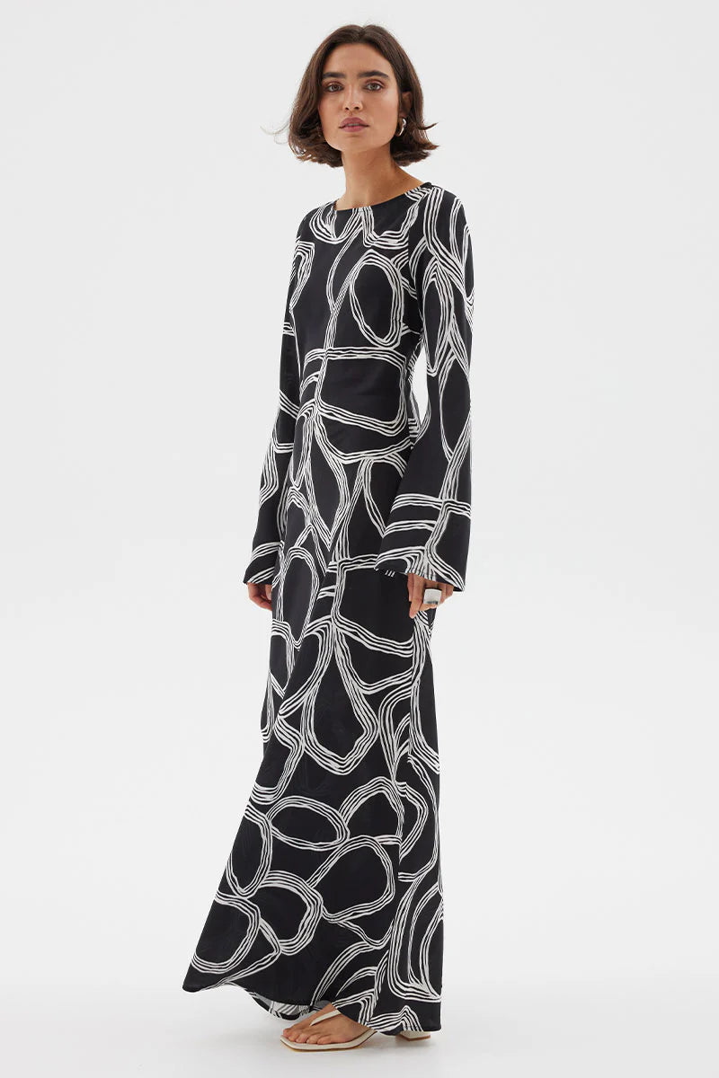 Sovere Studio Sgraffito Bias Maxi Dress - Black