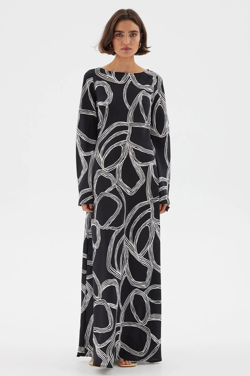 Sovere Studio Sgraffito Bias Maxi Dress - Black