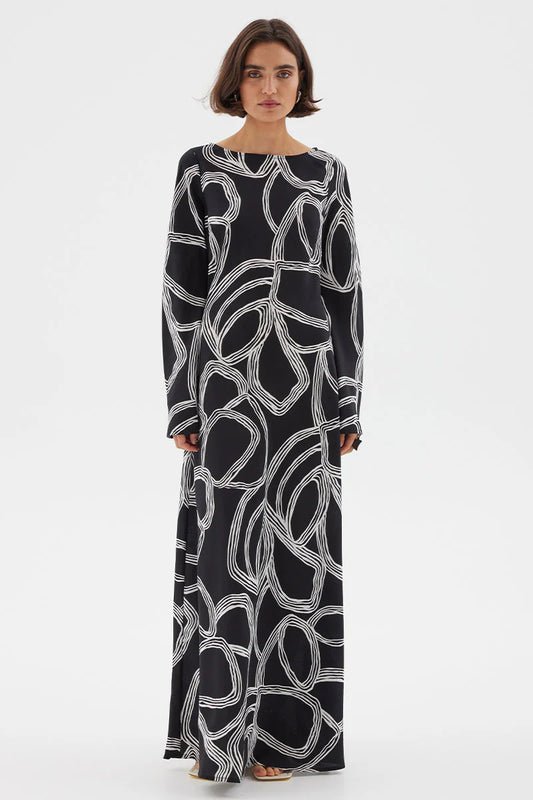 Sovere Studio Sgraffito Bias Maxi Dress - Black