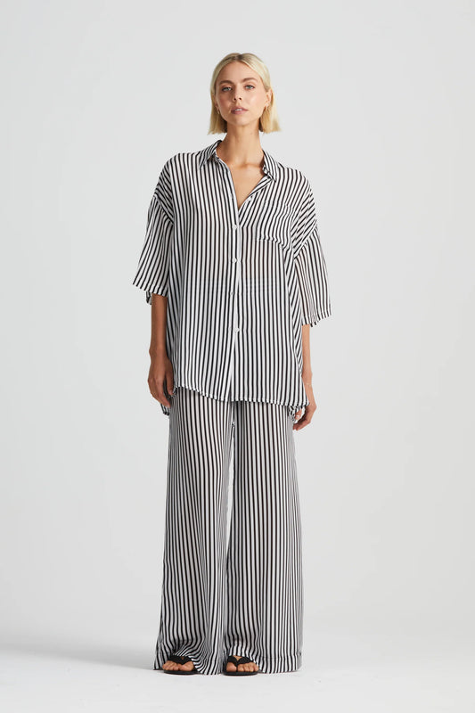 The One Six Luxe Wide Silk Pant BW Stripe