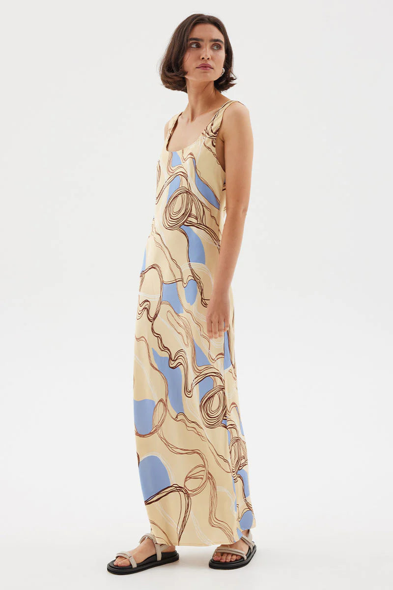 Sovere Studio Expression Bias Midi Dress - Custard/Blue