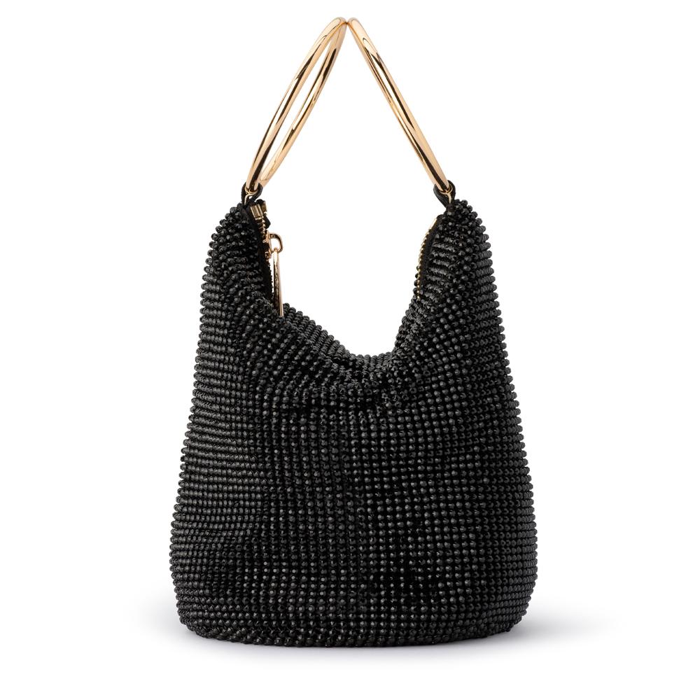 Olga Berg Ellie Crystal Mesh Black Ring Handle Bag