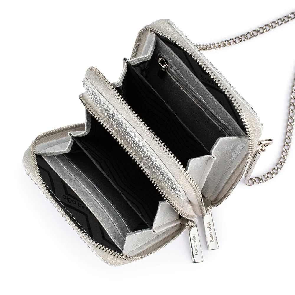 Olga Berg Elton Silver Mesh Crossbody Bag