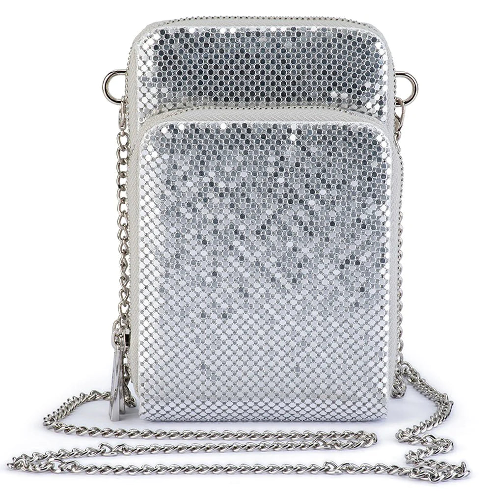 Olga Berg Elton Silver Mesh Crossbody Bag