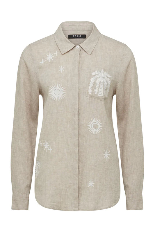 Cable Palm Linen Embroidered Shirt