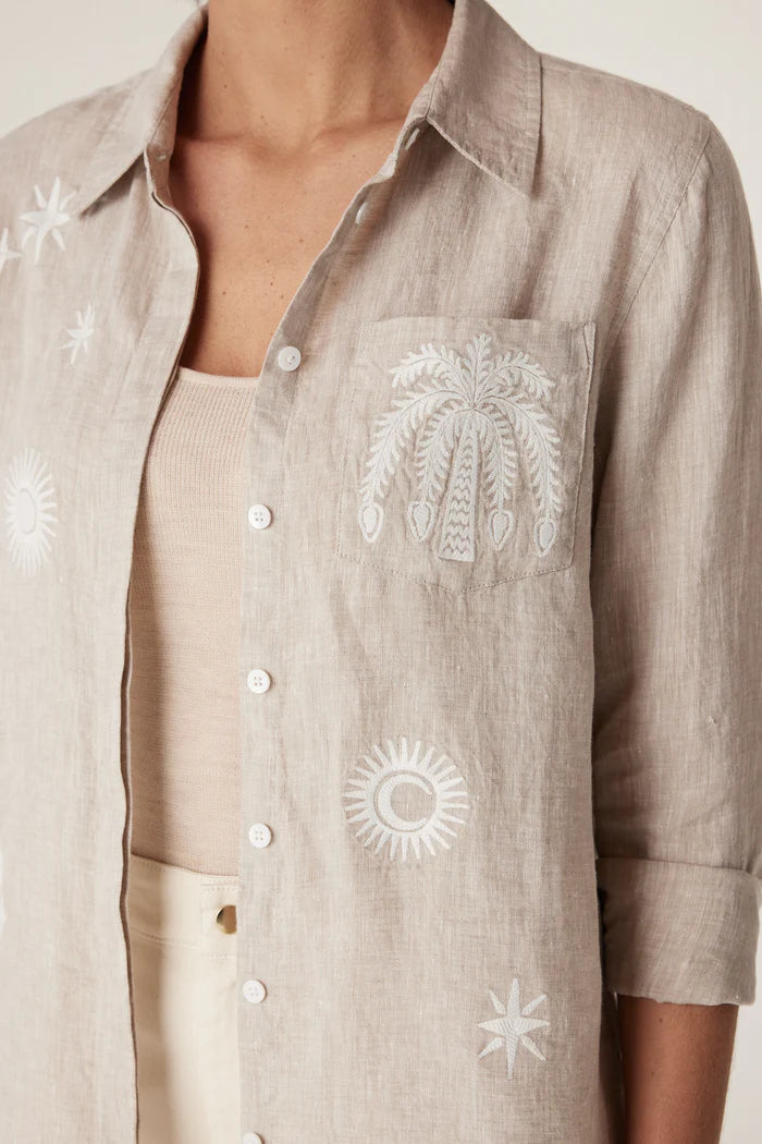 Cable Palm Linen Embroidered Shirt