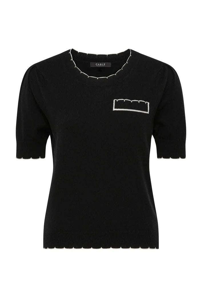 Cable Cashwool Crew Scallop Tee - Black