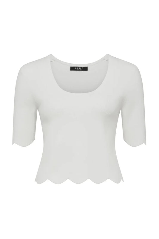 Cable Crepe Scallop Top - White