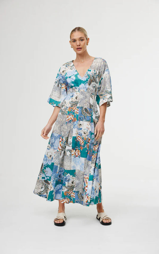 Kinney The Label Ellis Dress - Cyan Patchwork