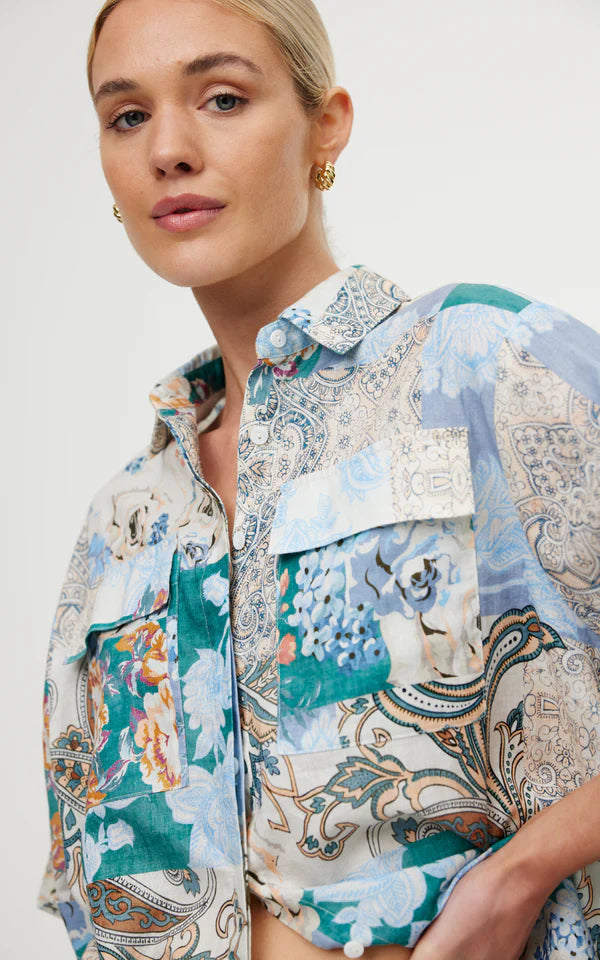 Kinney The Label Juniper Shirt - Cyan Patchwork