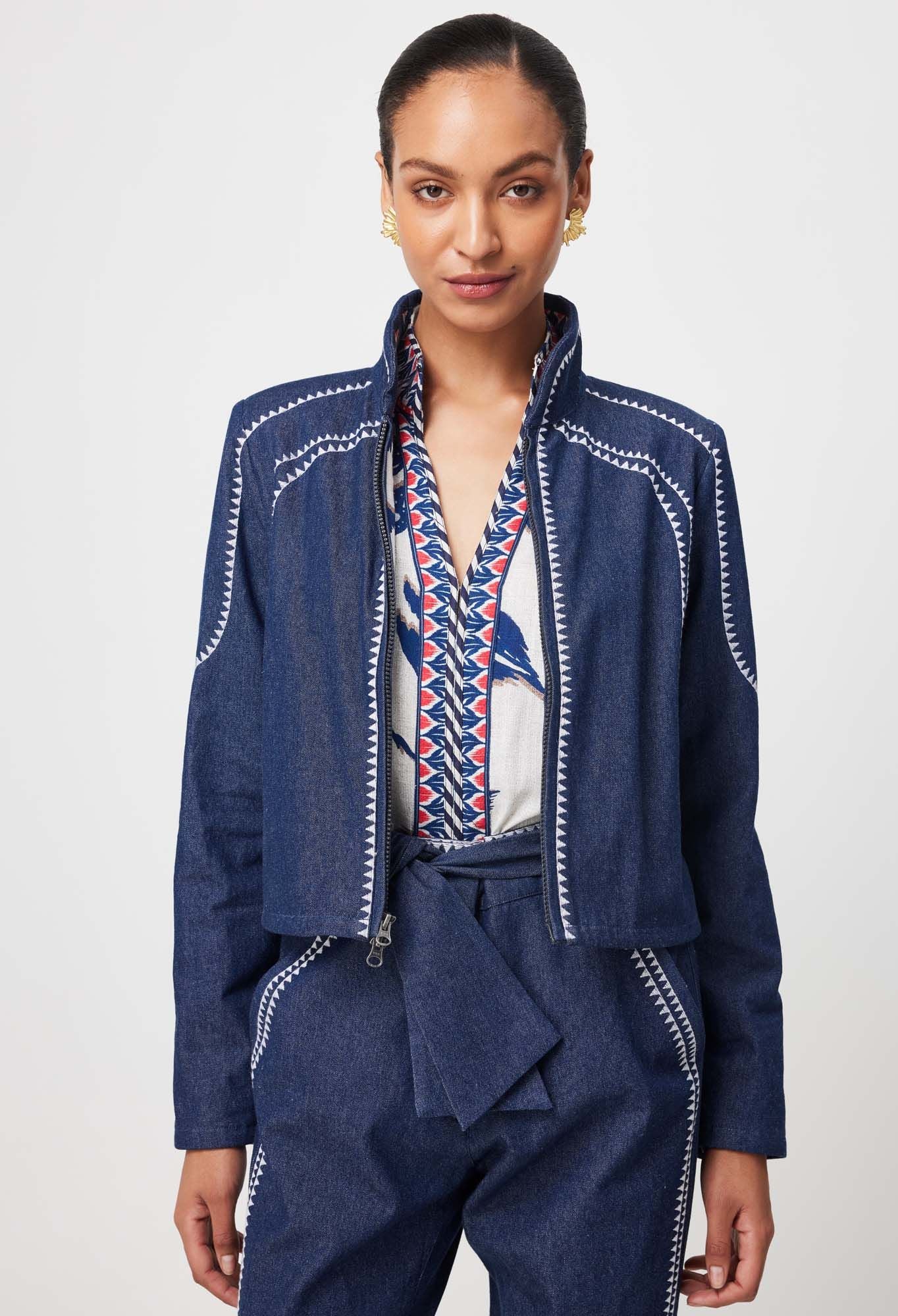 Once Was Delray Reversible Embroidered Cotton Jacket in Palm Shadow