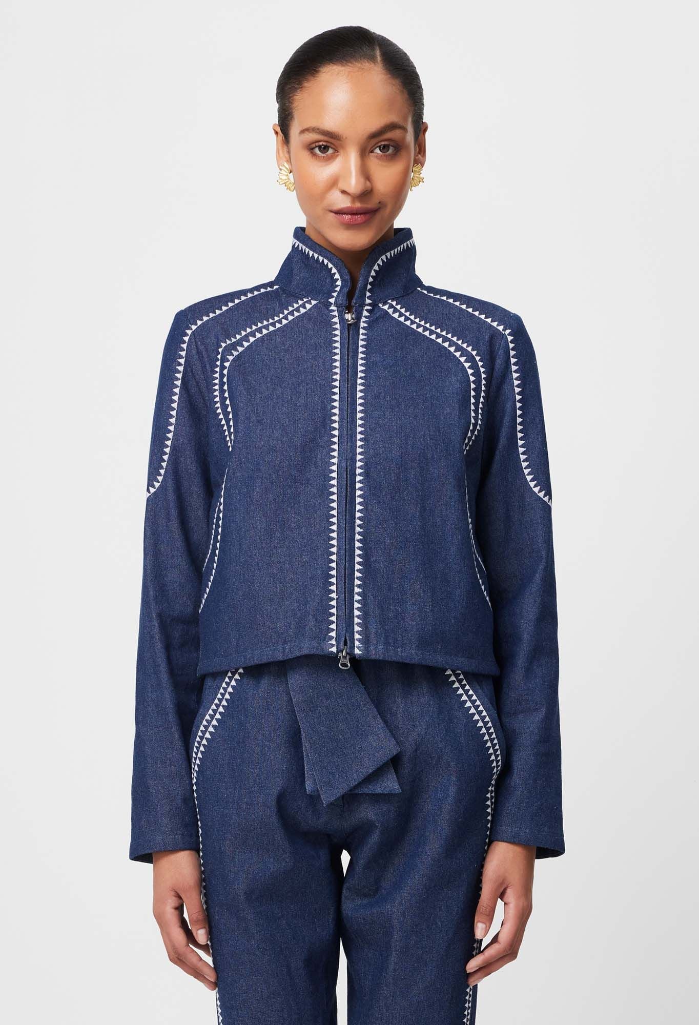 Once Was Delray Reversible Embroidered Cotton Jacket in Palm Shadow