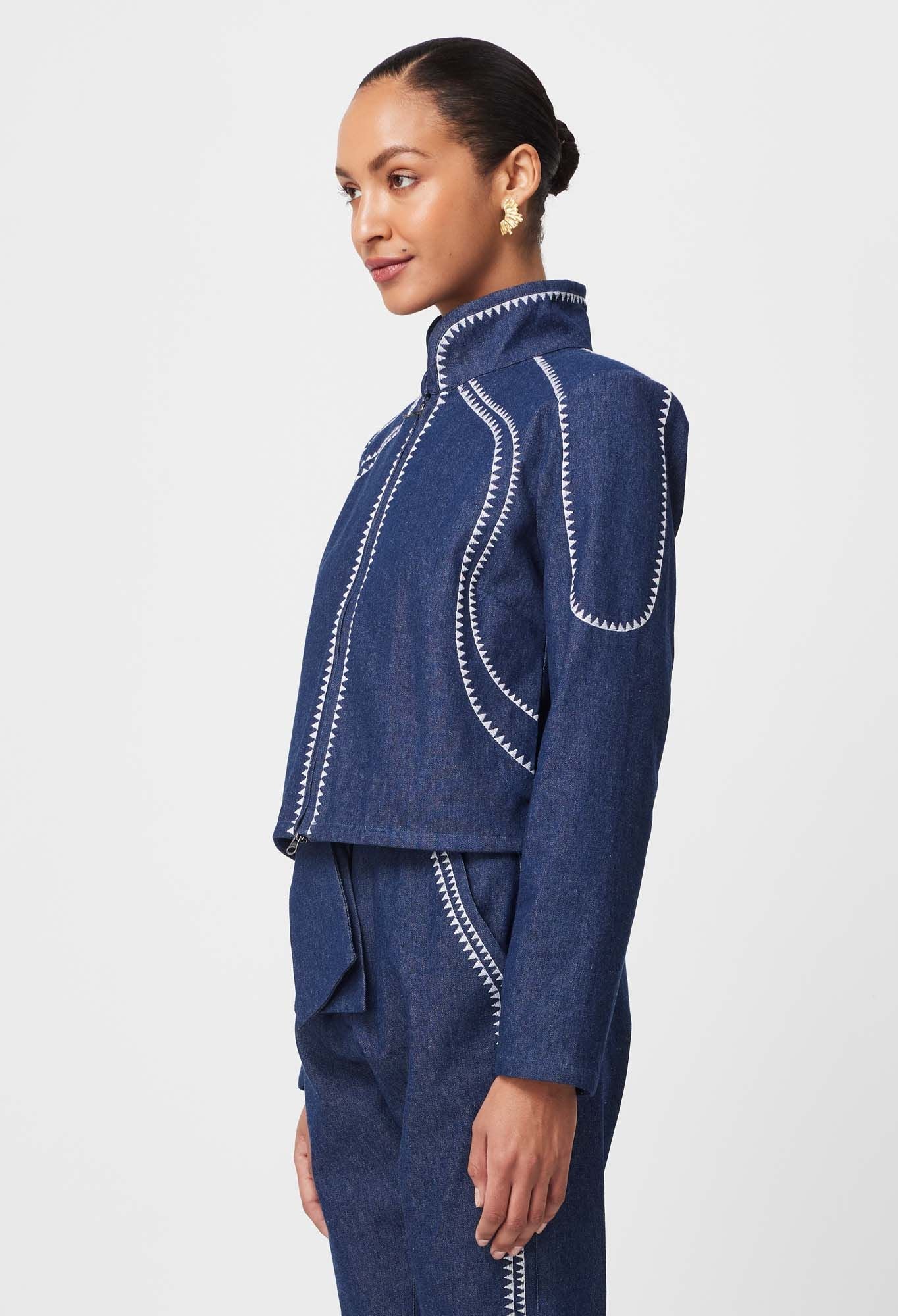 Once Was Delray Reversible Embroidered Cotton Jacket in Palm Shadow