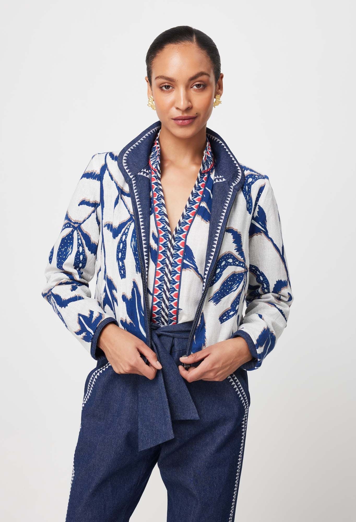 Once Was Delray Reversible Embroidered Cotton Jacket in Palm Shadow