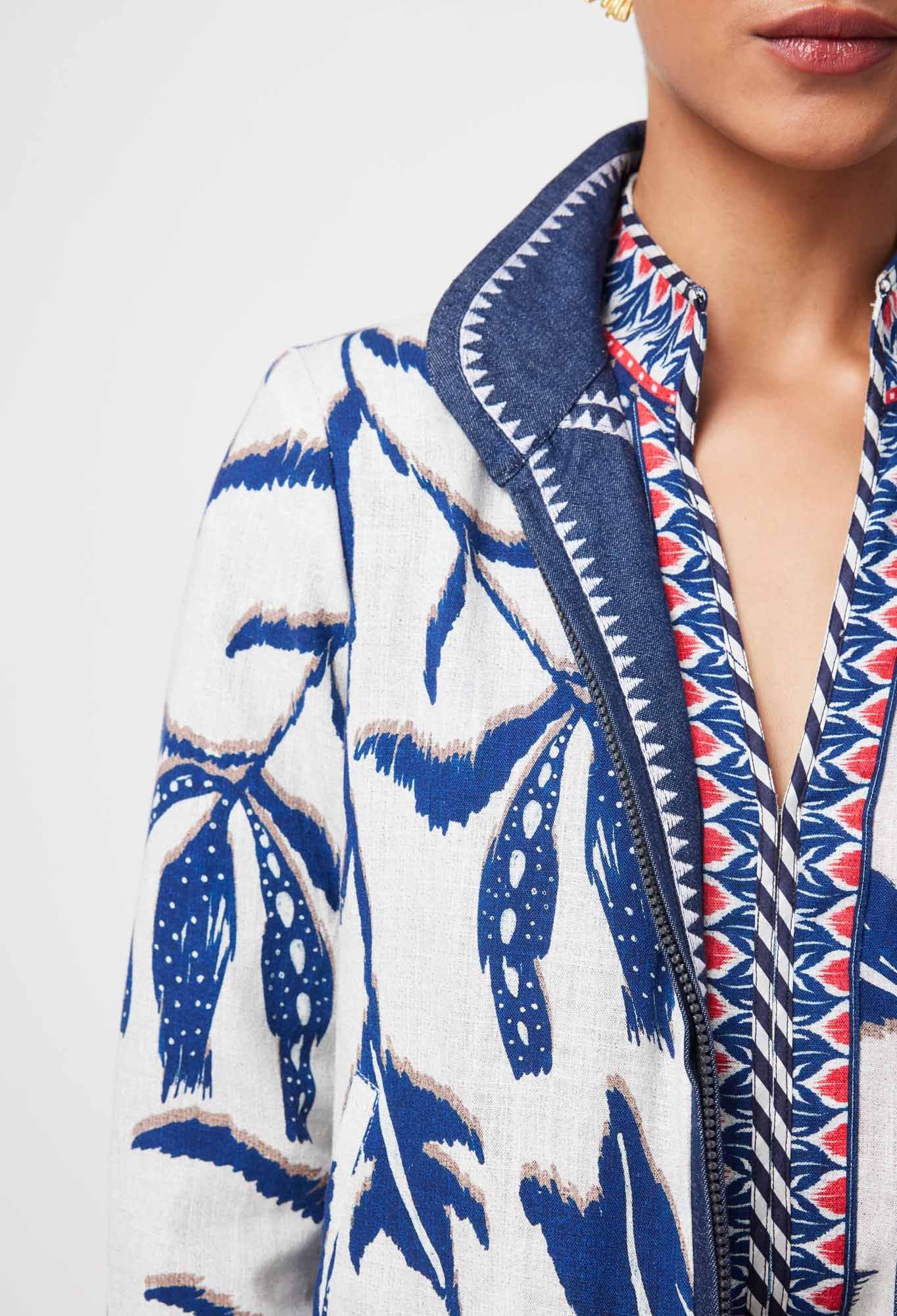 Once Was Delray Reversible Embroidered Cotton Jacket in Palm Shadow