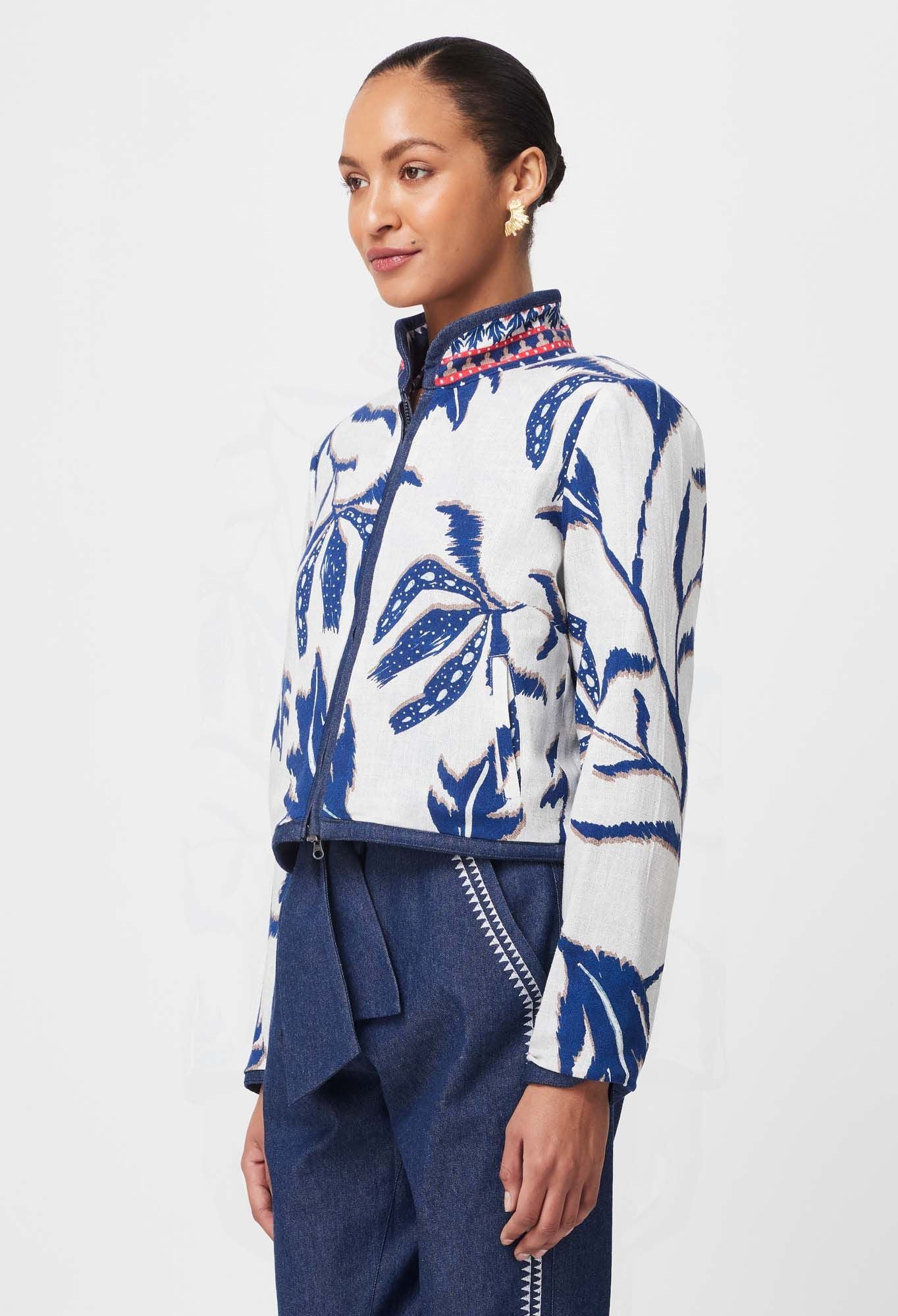 Once Was Delray Reversible Embroidered Cotton Jacket in Palm Shadow