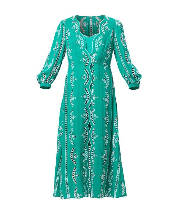 Once Was Morgan Embroidered Coat Dress with Slip - Bay Green