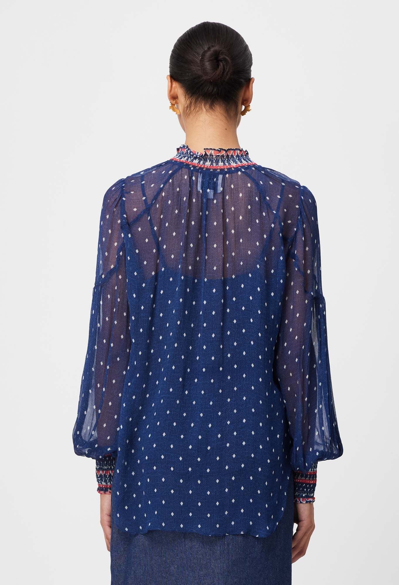 Once Was Phoenix Viscose Chiffon Blouse In Lapis Spot