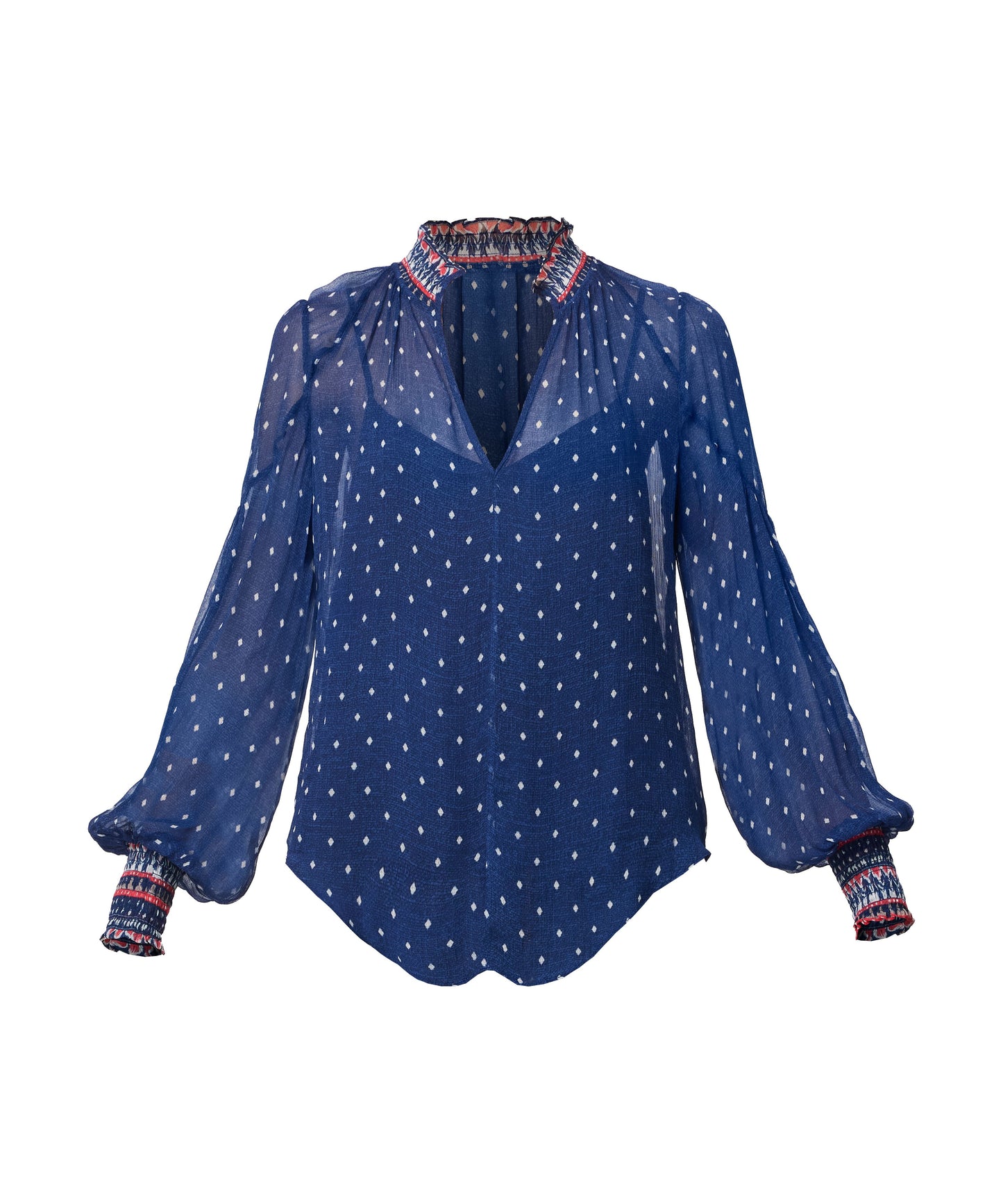 Once Was Phoenix Viscose Chiffon Blouse In Lapis Spot