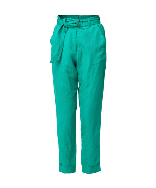 Once Was Transit Rolled Cuff Linen Viscose Pant - Bay Green