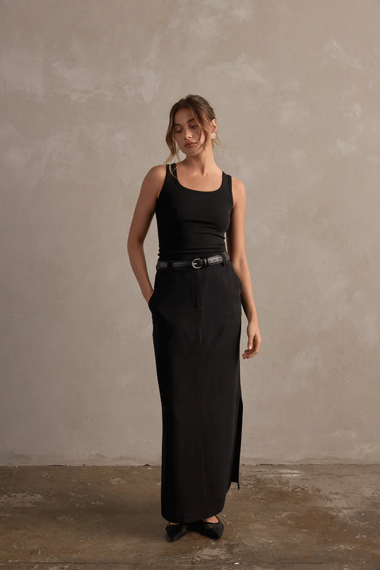 RAEF The Label Amelia Linen Maxi Skirt, Black