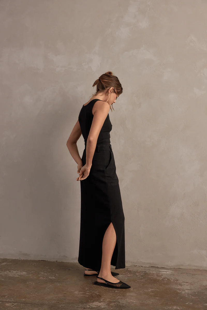 RAEF The Label Amelia Linen Maxi Skirt, Black