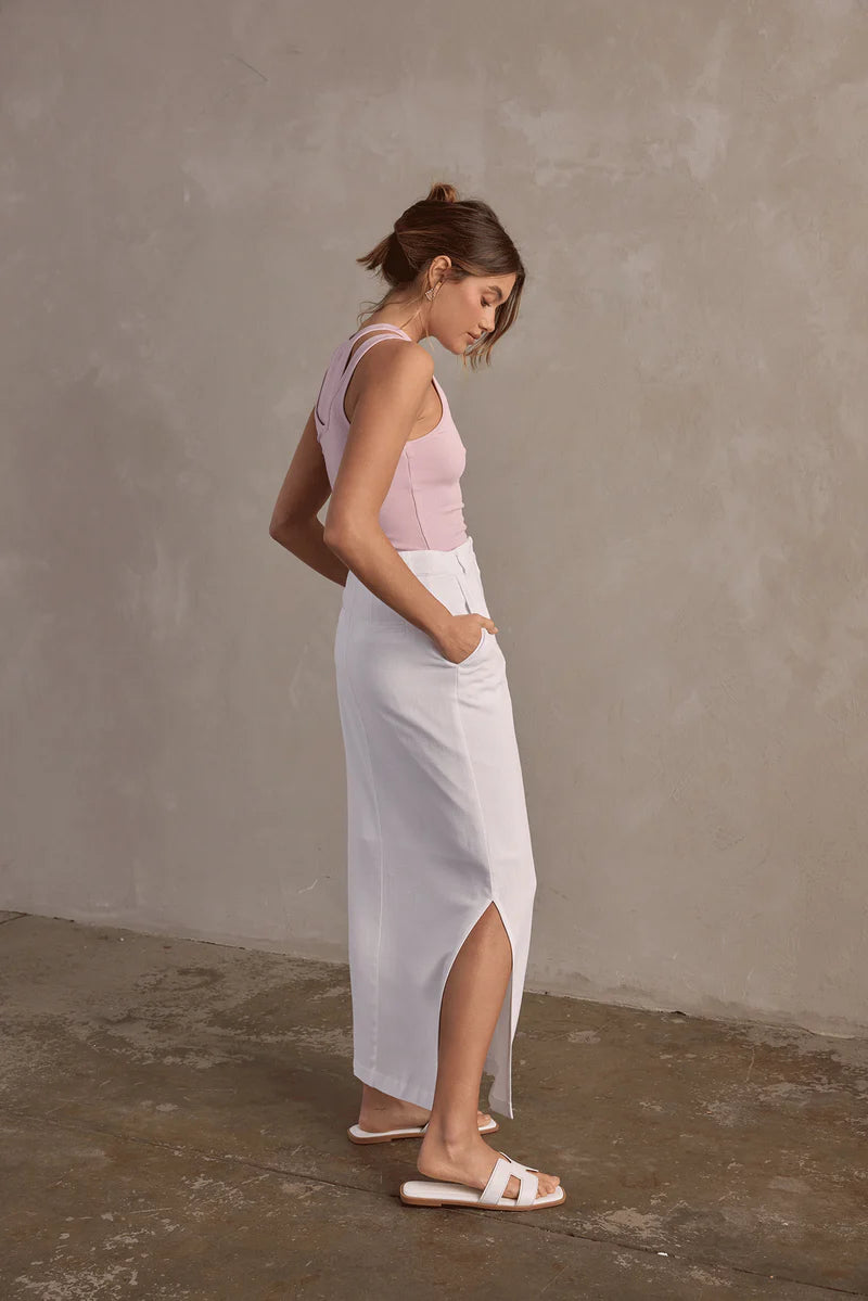 RAEF The Label Amelia Linen Maxi Skirt, White