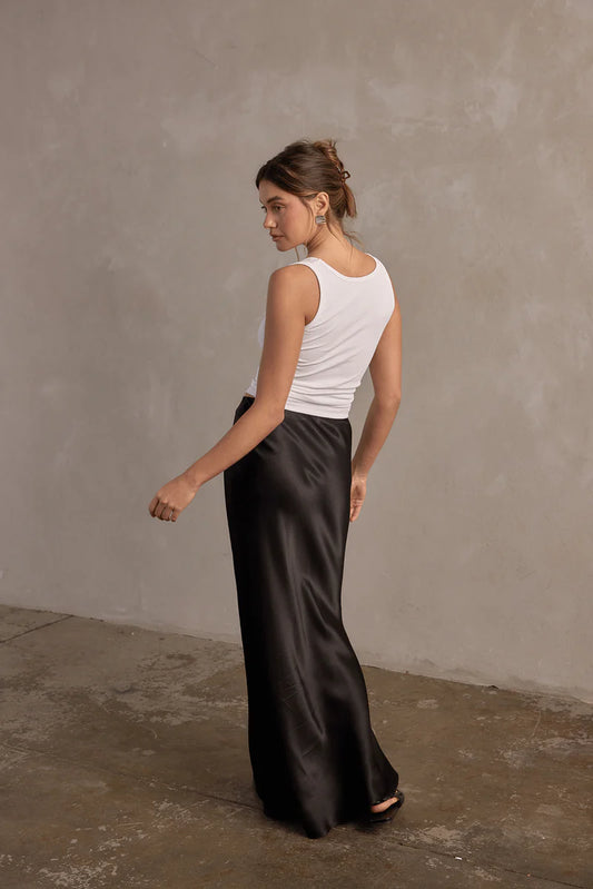 RAEF The Label Jones Satin Maxi Skirt, Black