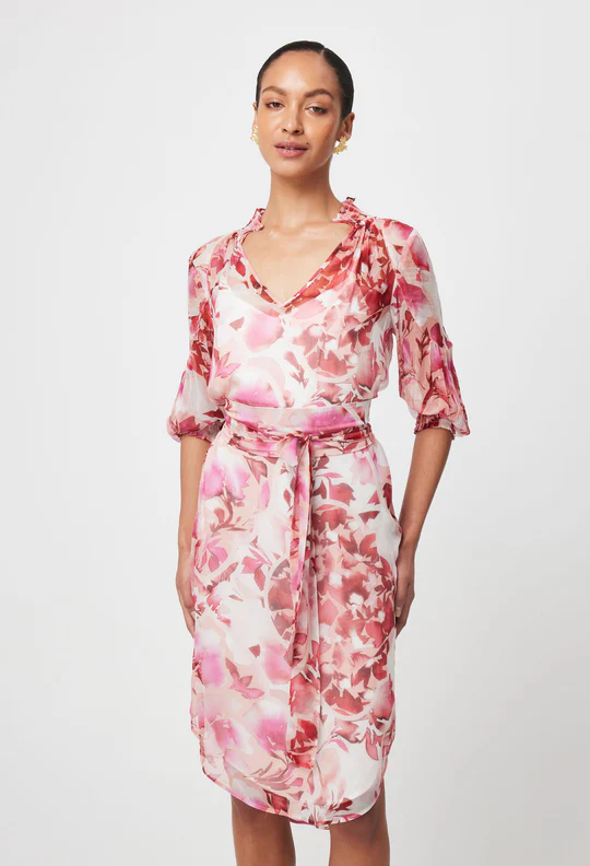 Once Was Annabelle Short Sleeve Dress - Flamingo Flower