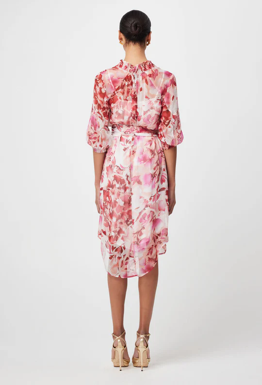 Once Was Annabelle Short Sleeve Dress - Flamingo Flower