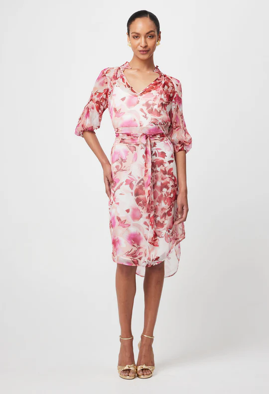 Once Was Annabelle Short Sleeve Dress - Flamingo Flower