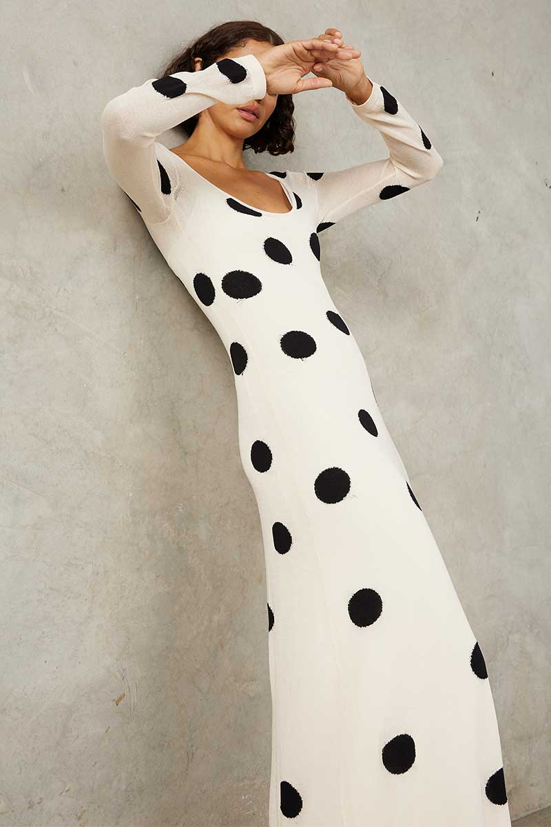 Mon Renn Ellipsis Knit Midi Dress Vanilla Bean Spot