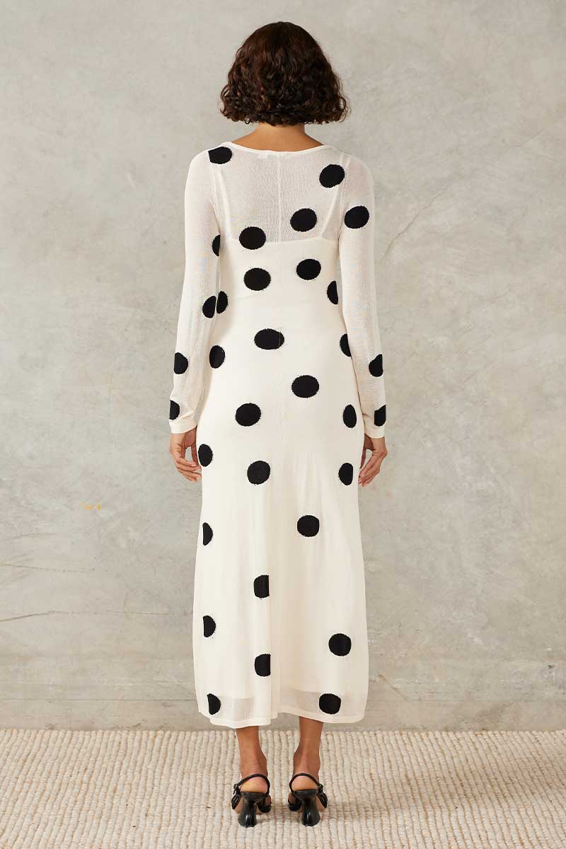 Mon Renn Ellipsis Knit Midi Dress Vanilla Bean Spot