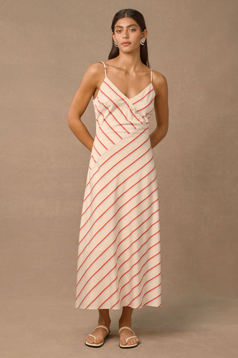 Mon Renn Serene Stripe Midi Dress - Red/Blue Stripe