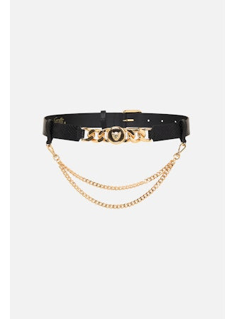 Camilla Leopard Button Belt with Chain - Black